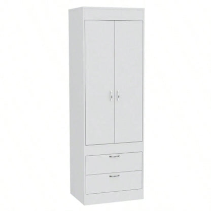 Lisboa Armoire, Rod, Double Door, Two Drawers, Metal Handles White