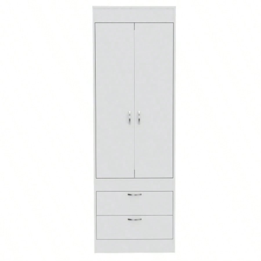 Lisboa Armoire, Rod, Double Door, Two Drawers, Metal Handles White