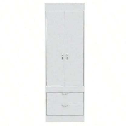 Lisboa Armoire, Rod, Double Door, Two Drawers, Metal Handles White