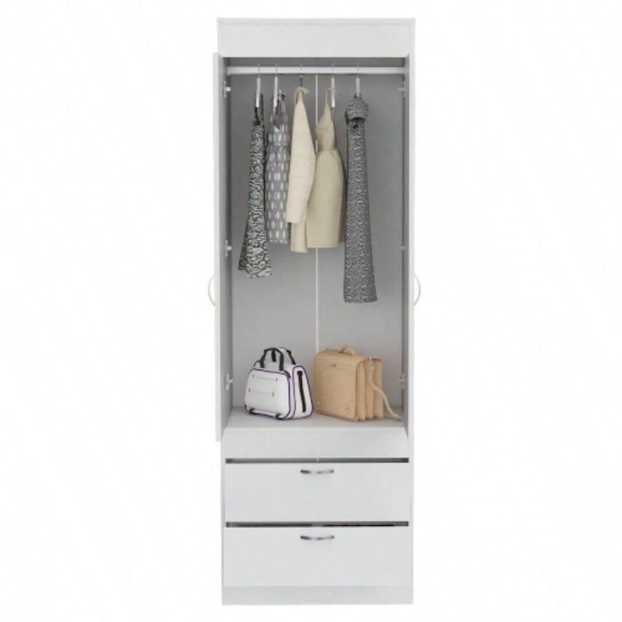 Lisboa Armoire, Rod, Double Door, Two Drawers, Metal Handles White