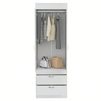 Lisboa Armoire, Rod, Double Door, Two Drawers, Metal Handles White