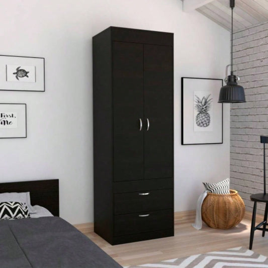 Lisboa Armoire, Rod, Double Door, Two Drawers, Metal Handles