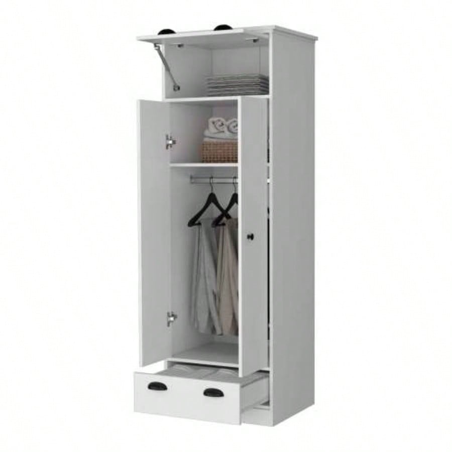 White Double Door and 1 - Drawer Armoire