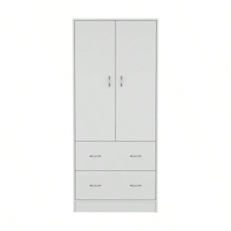 Armoire 71 H with Two Doors, Two Drawers, and Hanging Rod, White