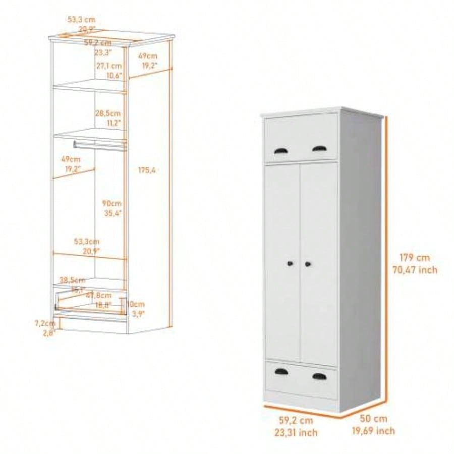 White Double Door and 1 - Drawer Armoire