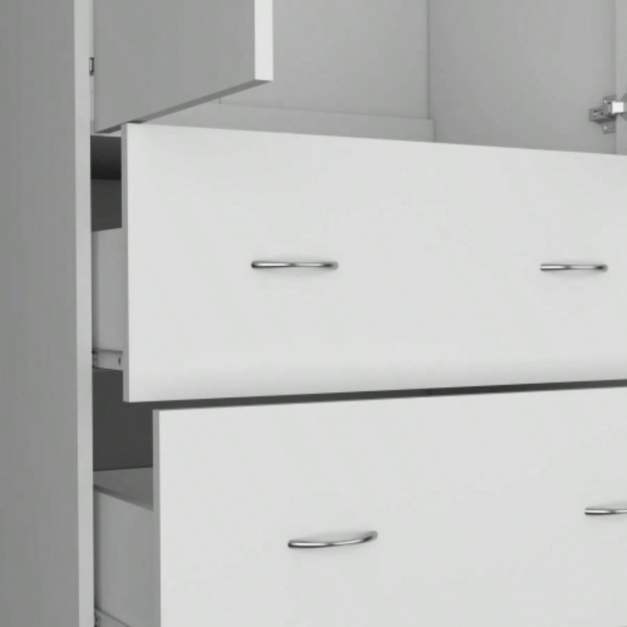 Armoire 71 H with Two Doors, Two Drawers, and Hanging Rod, White