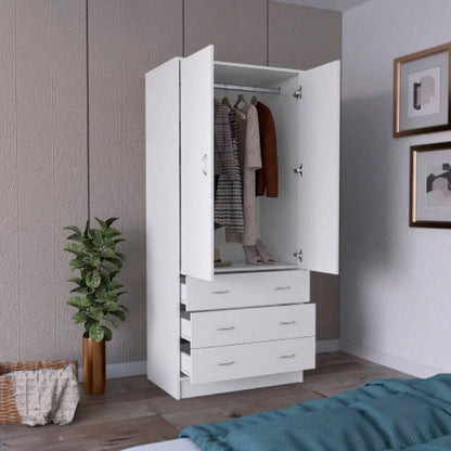 Armoire 71 H, with 2 doors, 3 drawers and 1 hanging rod, White