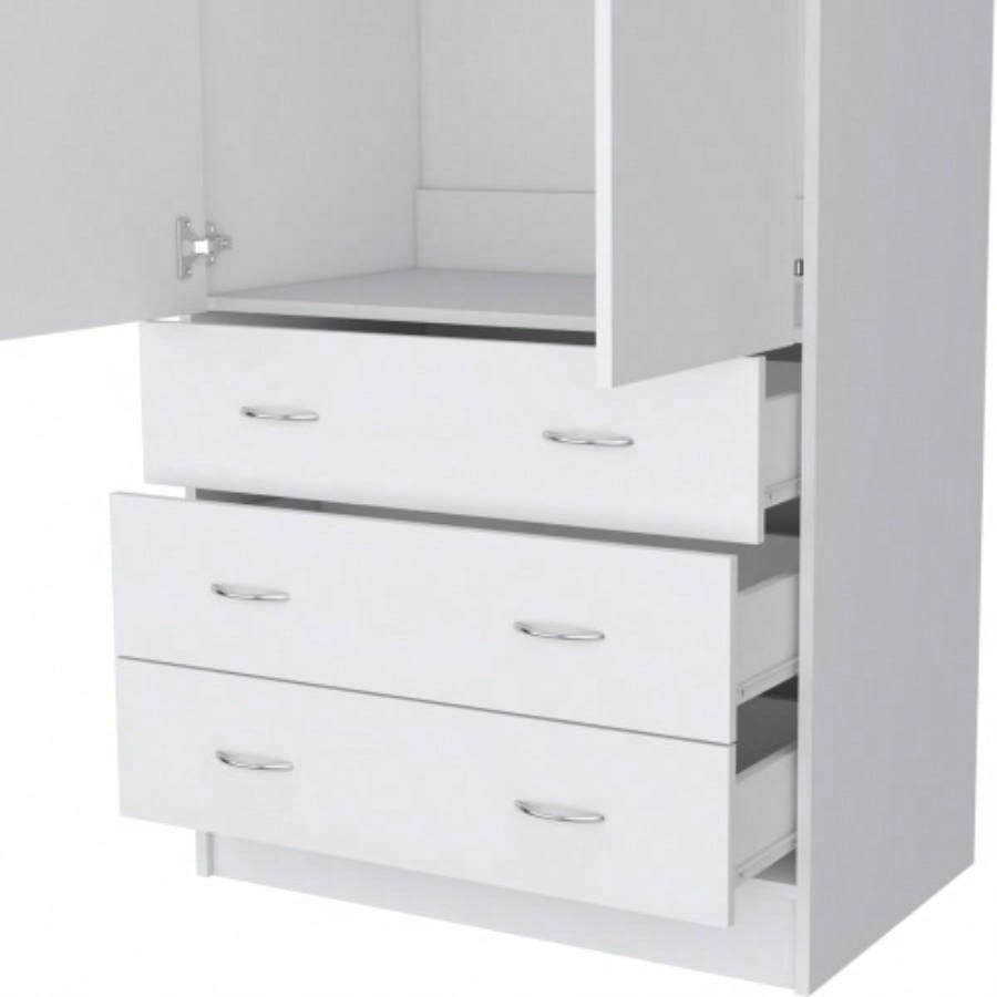 Armoire 71 H, with 2 doors, 3 drawers and 1 hanging rod, White