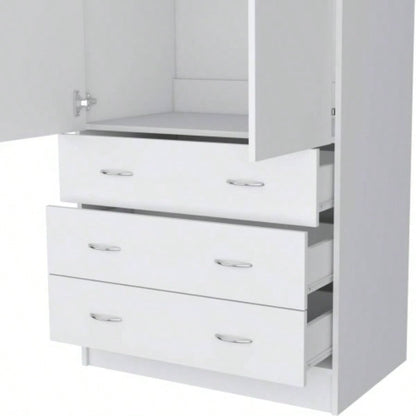Armoire 71 H, with 2 doors, 3 drawers and 1 hanging rod, White