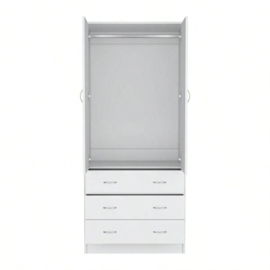 Armoire 71 H, with 2 doors, 3 drawers and 1 hanging rod, White