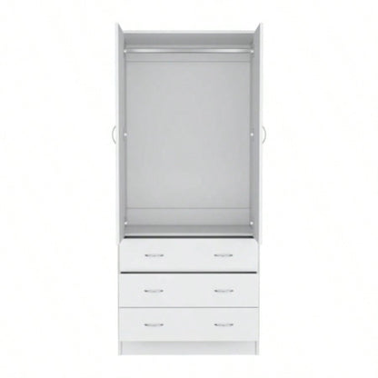 Armoire 71 H, with 2 doors, 3 drawers and 1 hanging rod, White