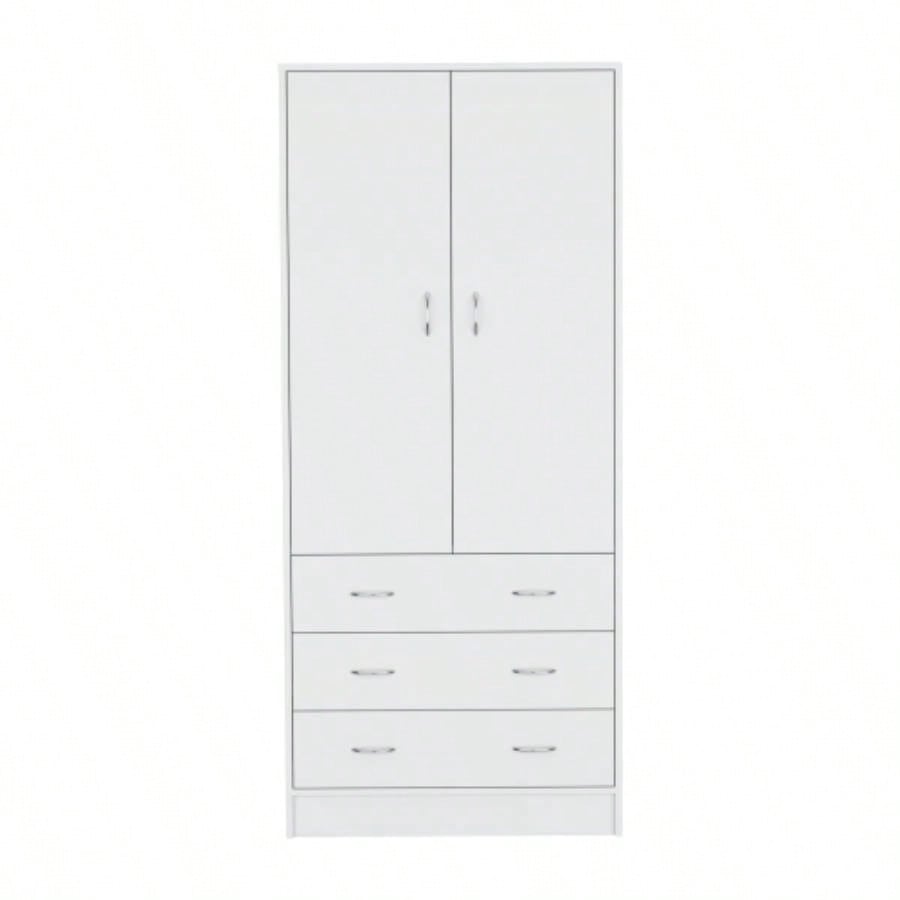 Armoire 71 H, with 2 doors, 3 drawers and 1 hanging rod, White
