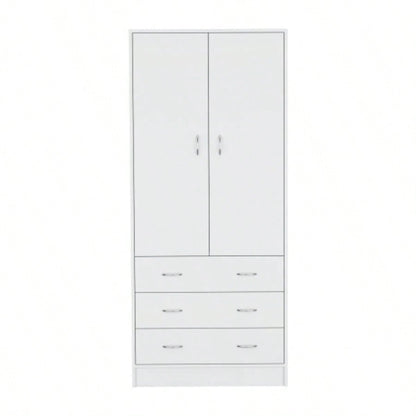 Armoire 71 H, with 2 doors, 3 drawers and 1 hanging rod, White