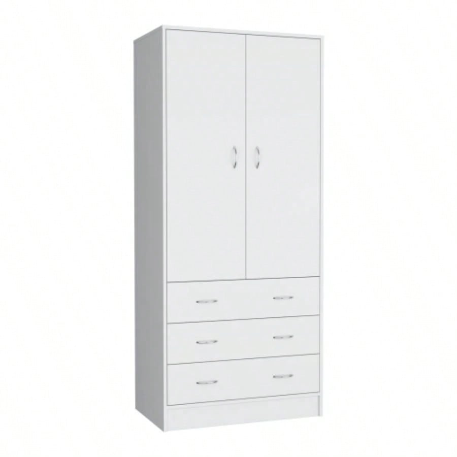 Armoire 71 H, with 2 doors, 3 drawers and 1 hanging rod, White