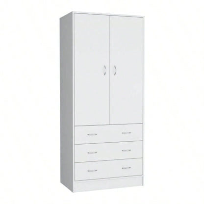 Armoire 71 H, with 2 doors, 3 drawers and 1 hanging rod, White