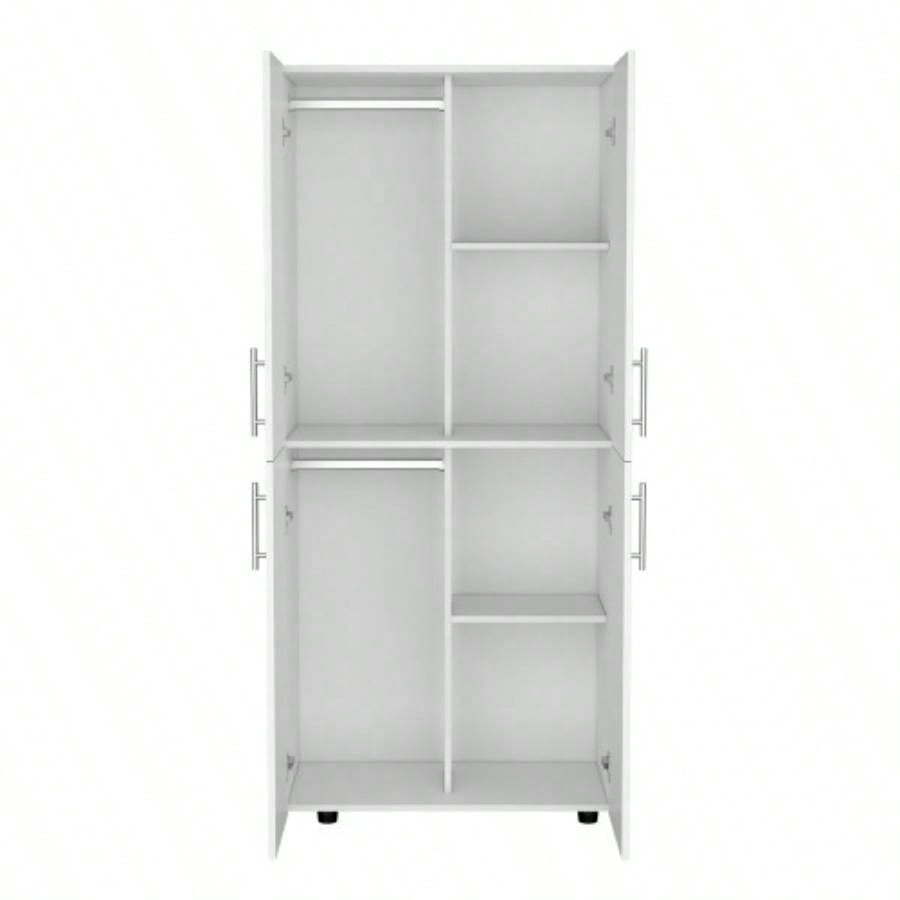 Armoire Wardrove 70 H, Double Doors, 6 Shelves, 2 Hanging Rods, White