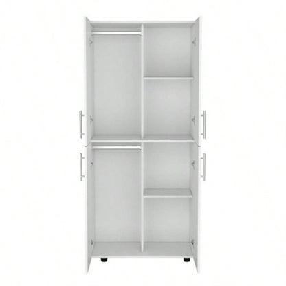 Armoire Wardrove 70 H, Double Doors, 6 Shelves, 2 Hanging Rods, White