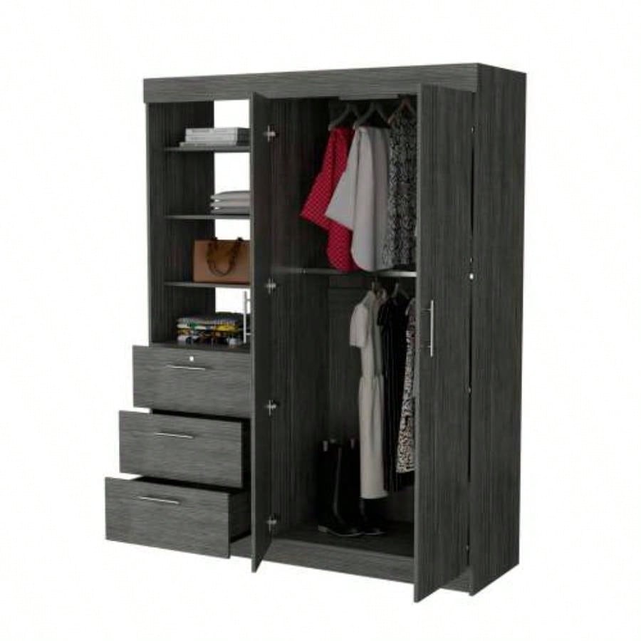 Smokey Oak 3 - Tier Shelf Armoire