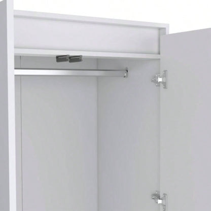 Armoire, Wardrobe Closet with Two Drawers, Hanging Rod, White