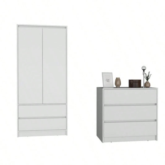 Lewes 2 Piece Bedroom Set, Dresser+ Armoire, White