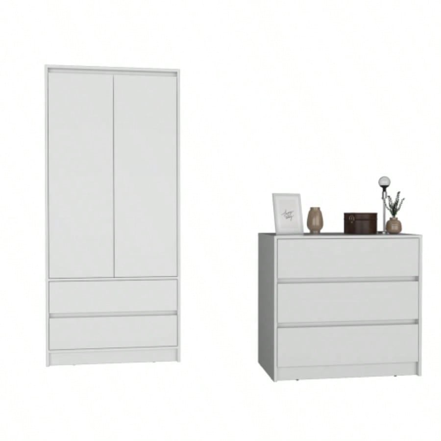 Lewes 2 Piece Bedroom Set, Dresser+ Armoire, White