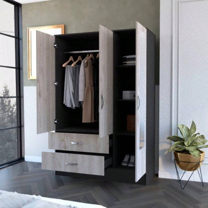 Black Rock 2 - Drawer Small Armoire with Mirror Door Black Wengue and Light Gray