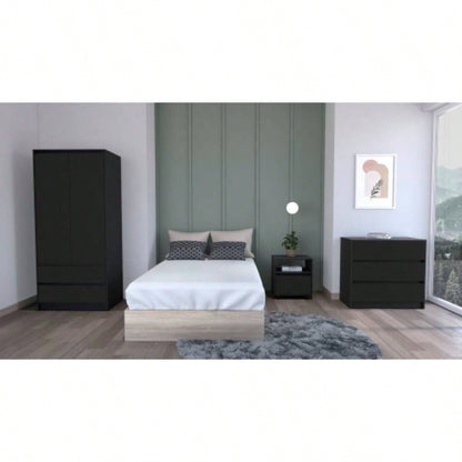 Beloit 3 Piece Bedroom Set, Nightstand+ Dresser+ Armoire, Black