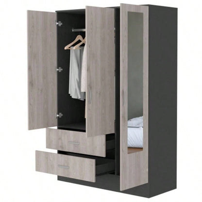 Black Rock 2 - Drawer Small Armoire with Mirror Door Black Wengue and Light Gray