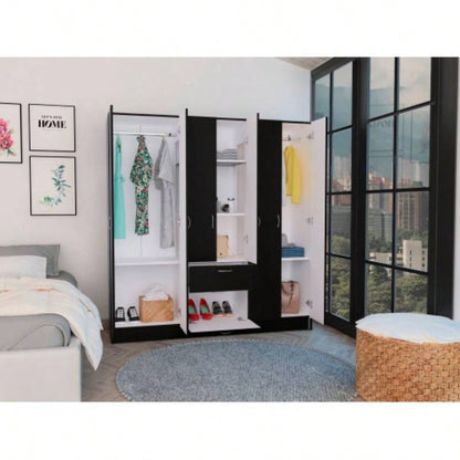 Guajira Six Door Armoire, Three Cabinets, Hidden Drawer Shoes