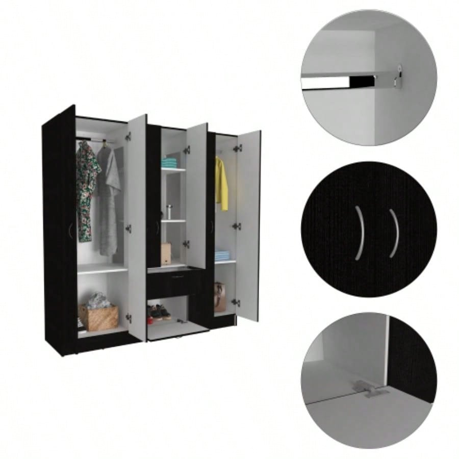 Guajira Six Door Armoire, Three Cabinets, Hidden Drawer Shoes