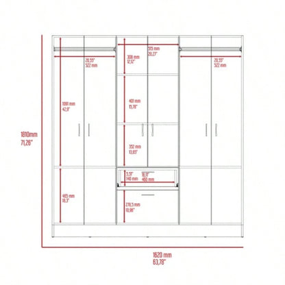 Guajira Six Door Armoire, Three Cabinets, Hidden Drawer Shoes