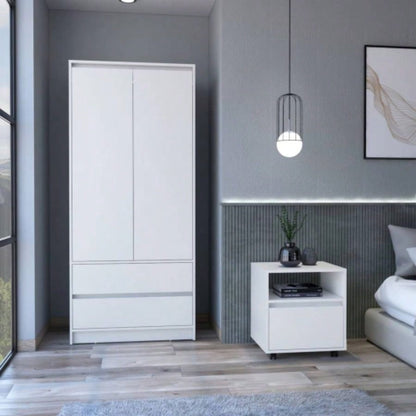 Laurel 2 Piece Bedroom Set, Nightstand+ Armoire, White
