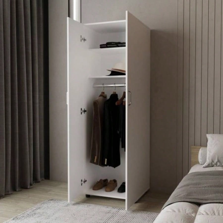 White Armoire with 2 Doors and Hanging Rod