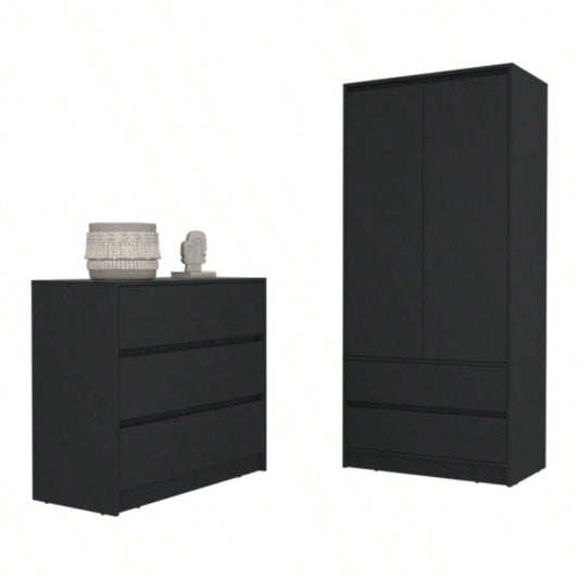 Lewes 2 Piece Bedroom Set, Dresser+ Armoire, Black