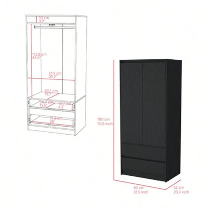 Lewes 2 Piece Bedroom Set, Dresser+ Armoire, Black