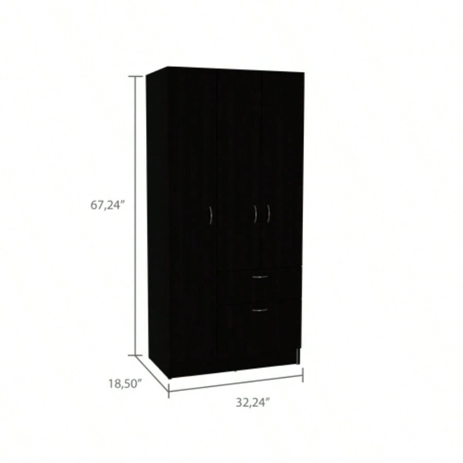 Armoire, One Drawer, Metal Rod, Five Shelves, Double Door Cabinet, Black/ White
