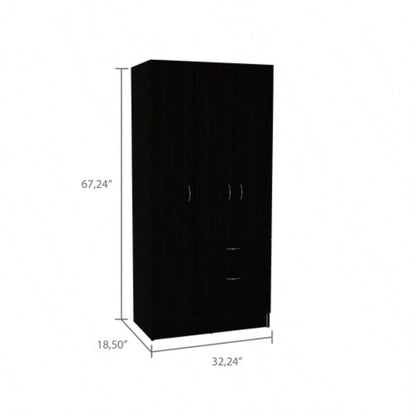 Armoire, One Drawer, Metal Rod, Five Shelves, Double Door Cabinet, Black/ White