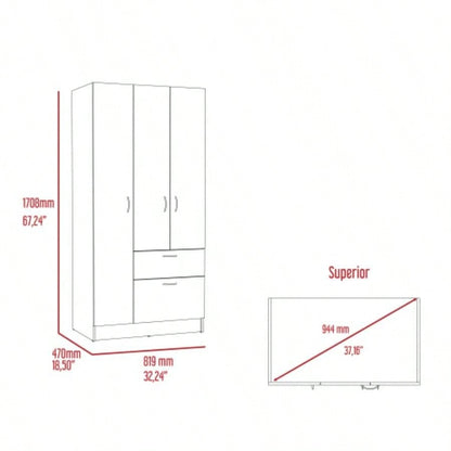 Armoire, One Drawer, Metal Rod, Five Shelves, Double Door Cabinet, Black/ White