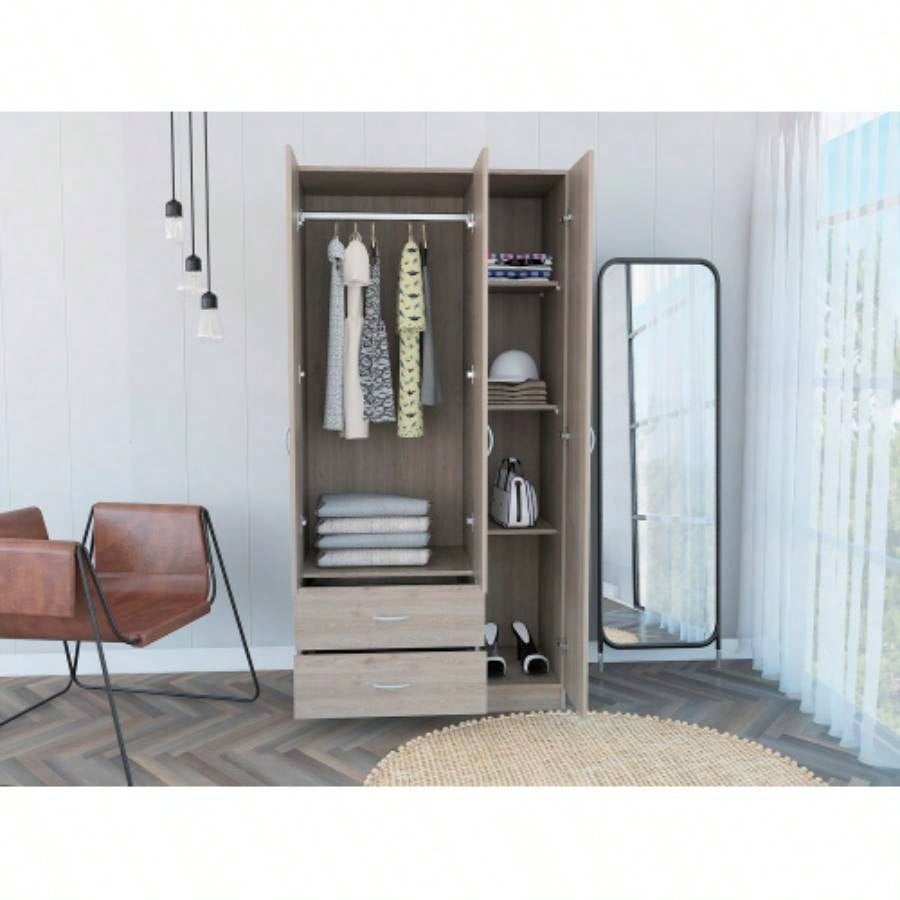 Rowaton 2 - Drawer 3 - Door Armoire Light Gray
