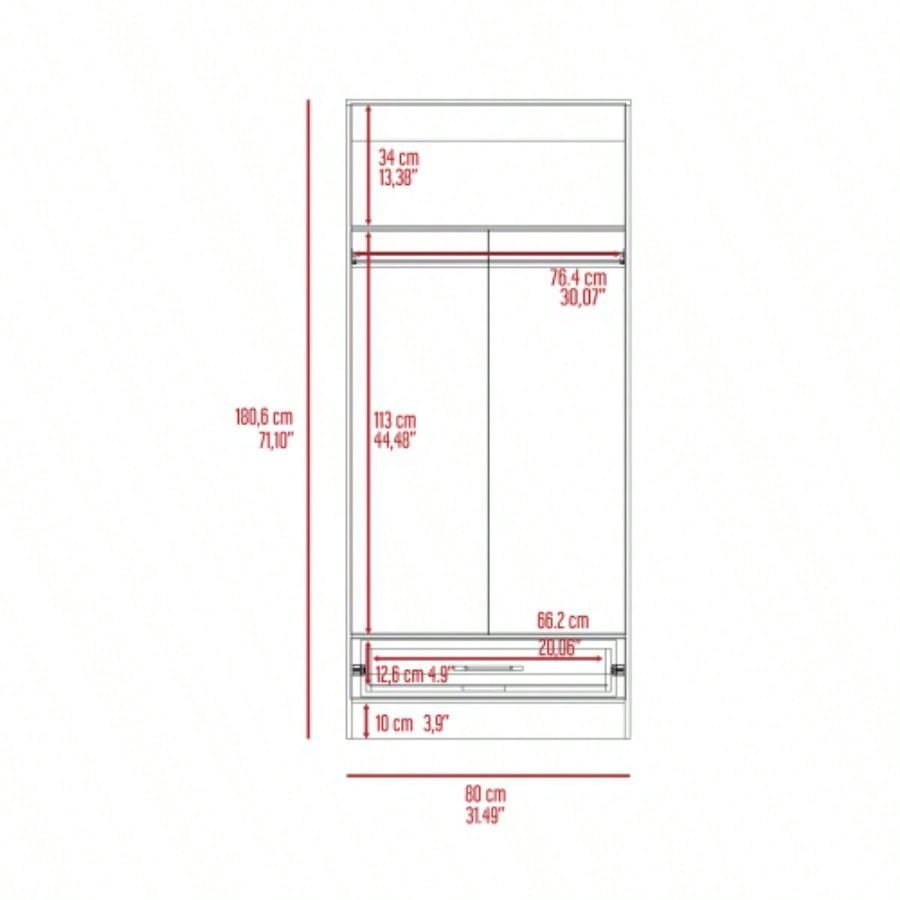 Armoire, Double Door Cabinets, Metal Rod, Metal Handle, Two Shelves, One Drawer, Light Gray