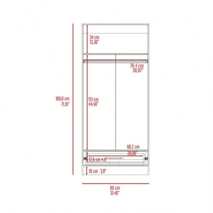 Armoire, Double Door Cabinets, Metal Rod, Metal Handle, Two Shelves, One Drawer, Light Gray