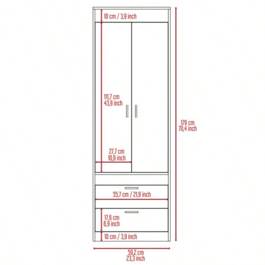 Lisboa Armoire, Rod, Double Door, Two Drawers, Metal Handles