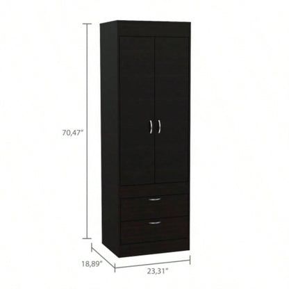 Lisboa Armoire, Rod, Double Door, Two Drawers, Metal Handles