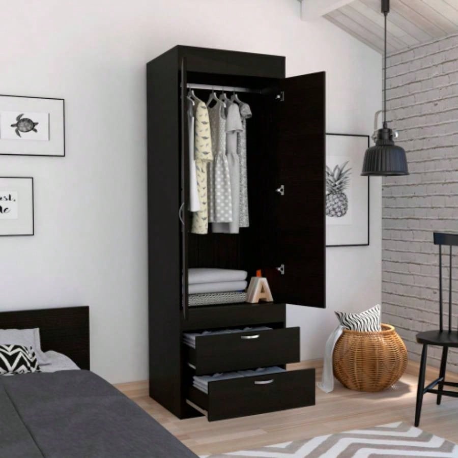 Lisboa Armoire, Rod, Double Door, Two Drawers, Metal Handles