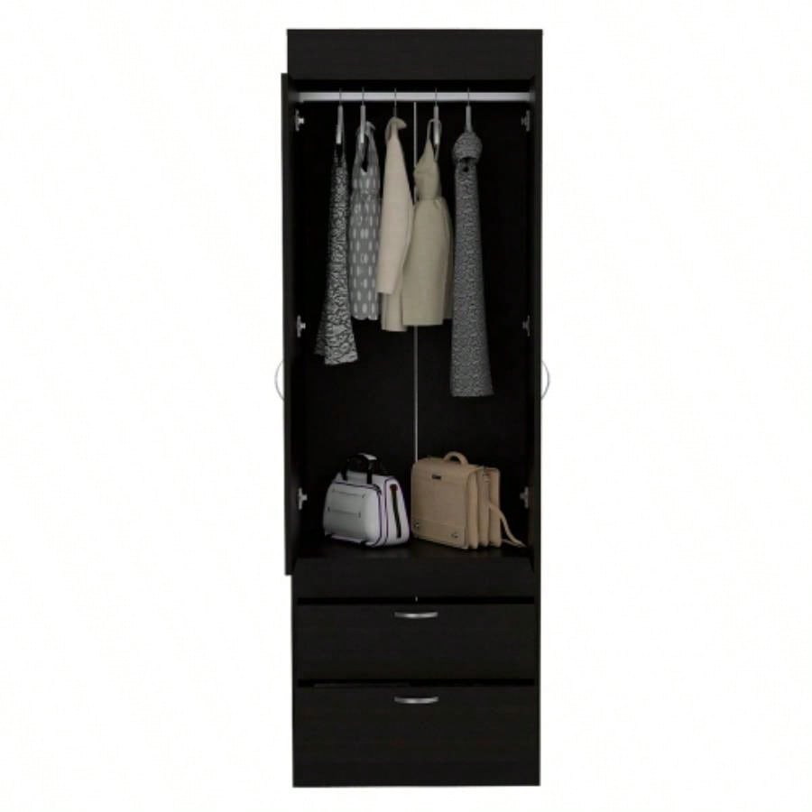 Lisboa Armoire, Rod, Double Door, Two Drawers, Metal Handles