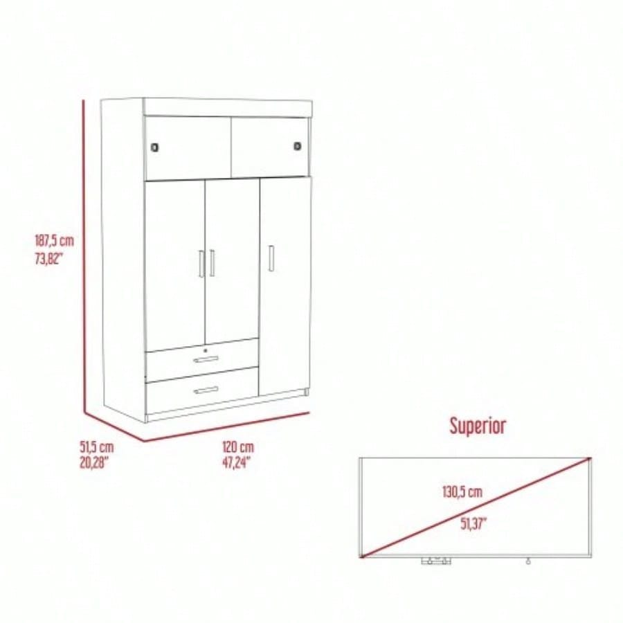 Kingswood 2 - Drawer Rectangle Armoire White