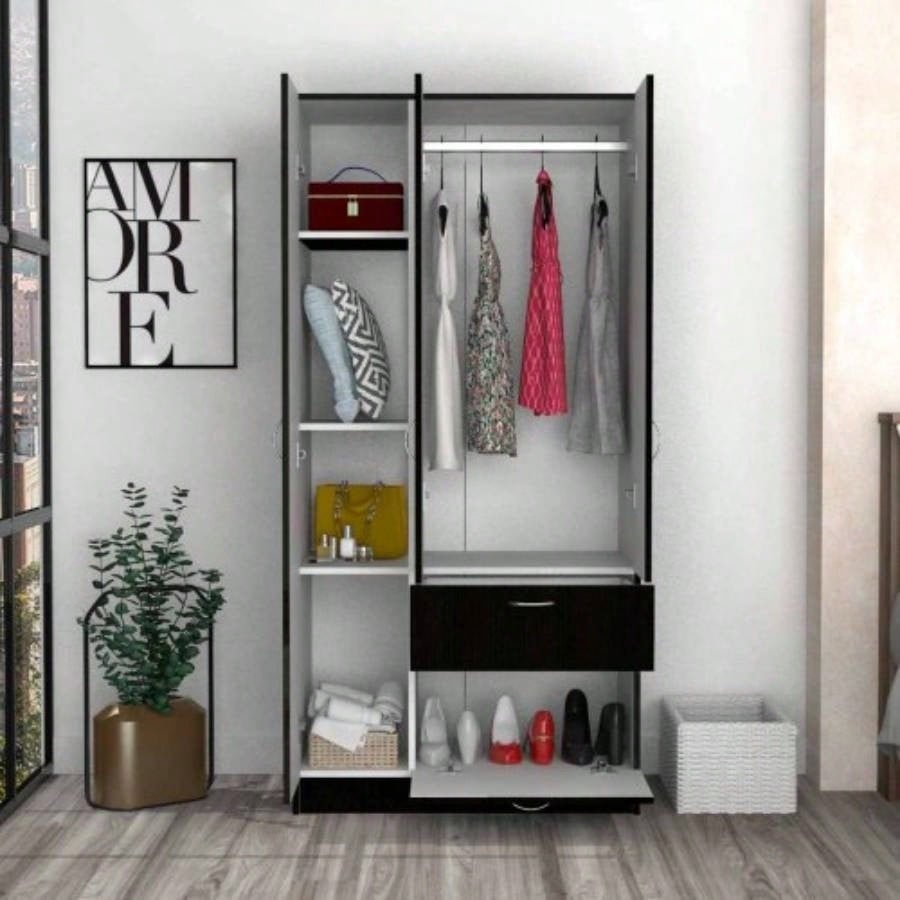 Meredith 1 - Drawer Rectangle Armoire Black Wengue and White