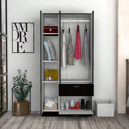 Meredith 1 - Drawer Rectangle Armoire Black Wengue and White