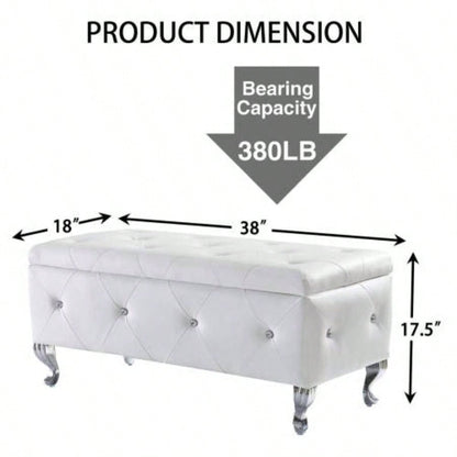 Upholstered Storage Ottoman Bedroom End Of Bed Faux Leather Rectangular Storage Benches Footrest With Buttons Living Room Entryway White