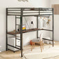Adam Sturdy Twin Loft Bed Black with Cinnamon Wood Desk and Closet Rod Adult and, Loft Bed with Easy Climbing Ladder and Guardrails, Loft Bed Frame Bedroom, Space Saving